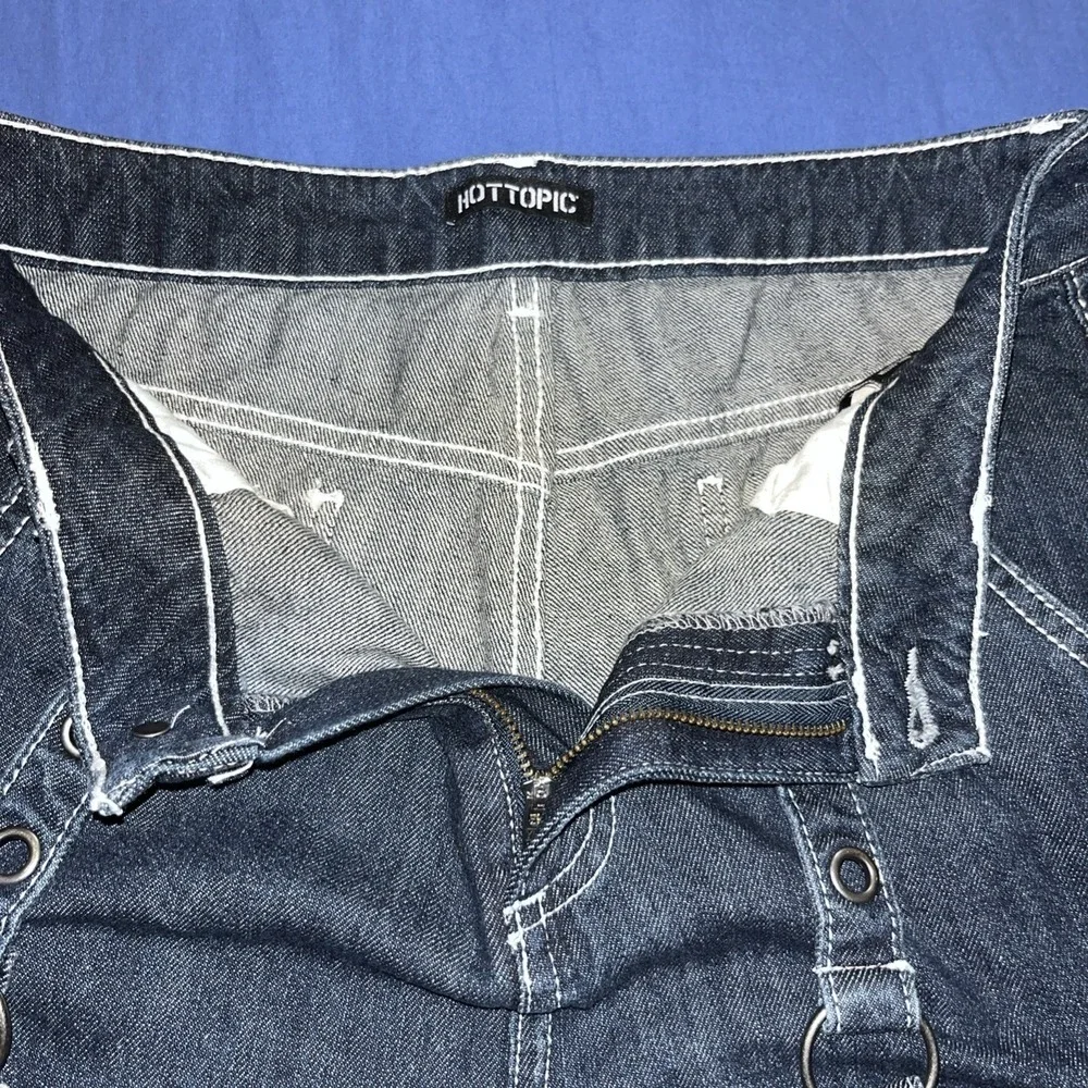 Hot Topic Jeans Size 9 Blue Chains Grommets Straps Baggy Grunge Skater Women's